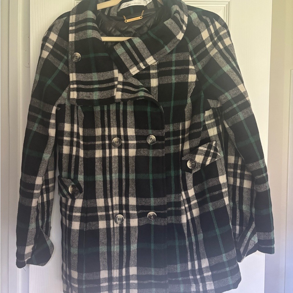 Lovers + Friends Black and Green Plaid Jacket